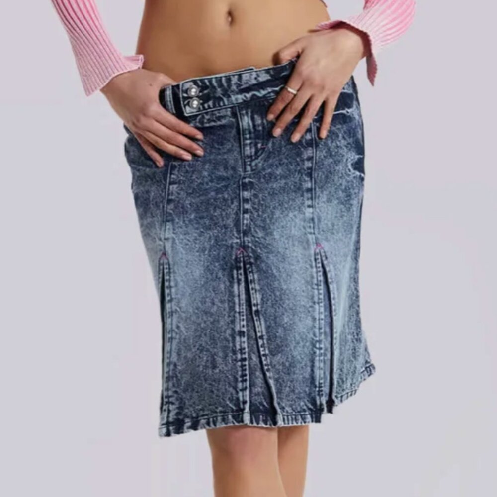 New $125 Jaded London The Hills Stone Wash Godet Skirt NWT Size US 2 UK 6